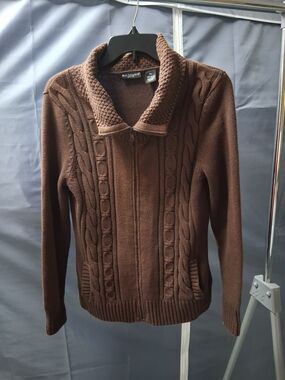 Bay Studio Chocolate Brown Cable Zip-Front Cardigan